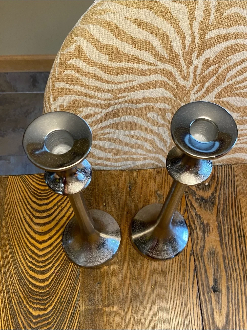 Crate&Barrel Silver Taper Candle Holders - Pair
